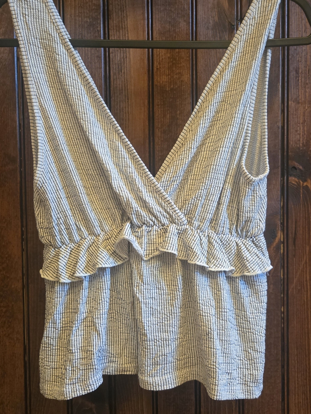 Caution To The Wind White and Black Striped Wrap Ruffle Tank Size - M